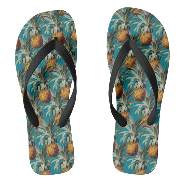 Pineapples Turquoise Blue Background Thongs (Footbed)