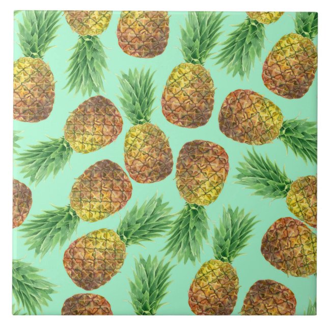 Pineapples watercolor 2 ceramic tile (Front)