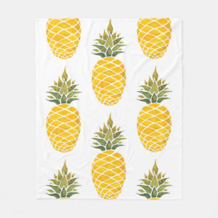 Pineapples. Watercolor hand painted illustration w Fleece Blanket