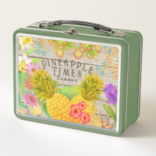 Pineapples with Floral Metal Lunch Box