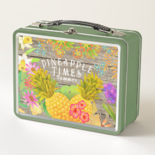 Pineapples with Floral Metal Lunch Box