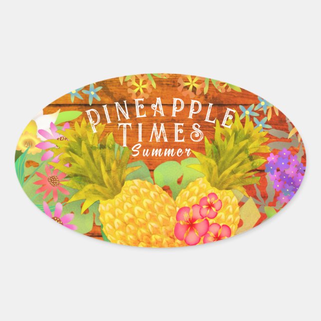 Pineapples with Floral Oval Sticker (Front)