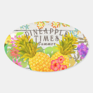 Pineapples with Floral Oval Sticker