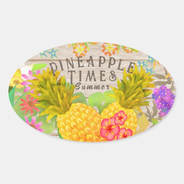 Pineapples with Floral Oval Sticker (Front)