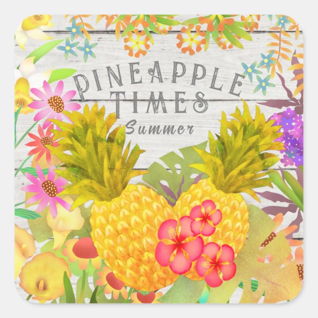Pineapples with Floral Square Sticker (Front)