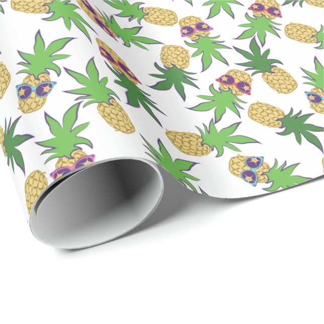 Pineapples with Sunglasses Pattern Wrapping Paper (Roll Corner)