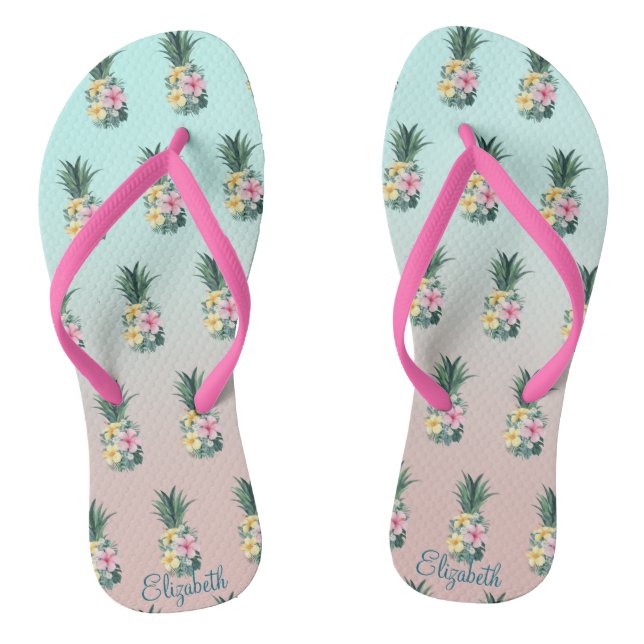 Pineapples With Tropical Flowers Thongs (Footbed)