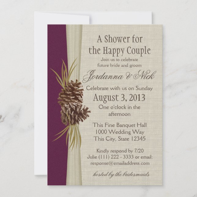 Pinecone and Burlap Look Couple's Shower Invitation (Front)