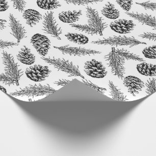 Pinecone and fir tree Christmas pattern. Winter Wrapping Paper