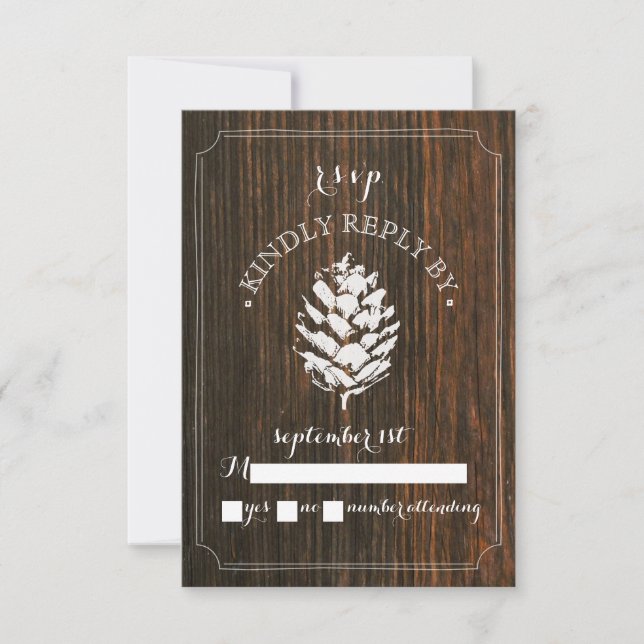 Pinecone Barn Wood Wedding RSVP (Front)