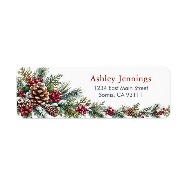 Pinecone Berry Christmas Return Address Labels (Front)