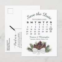Pinecone Bouquet Wedding Calendar Save the Date