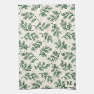 Pinecone Christmas Monogram Tea Towel