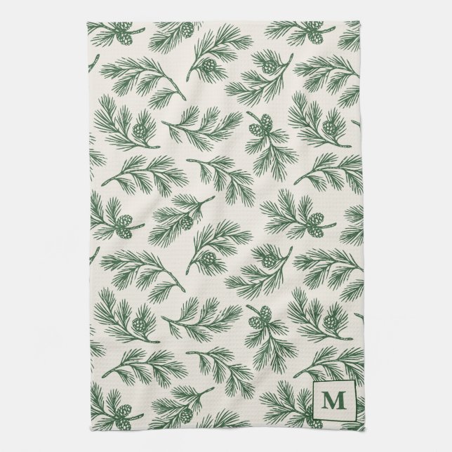 Pinecone Christmas Monogram Tea Towel (Vertical)