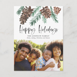 Pinecone Christmas Watercolor Holiday Photo Postcard