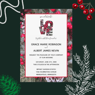 Pinecone Evergreens Red Berries Wedding Invitation