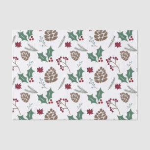 Pinecone, Holly & Berries Red, Green White  Tissue Paper