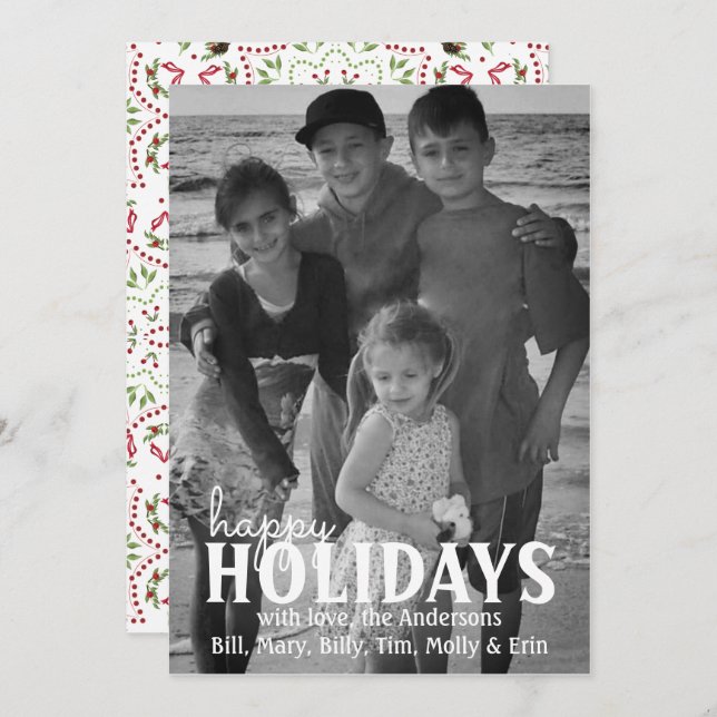 Pinecone Holly Christmas Photo Card 1 Photo (Front/Back)