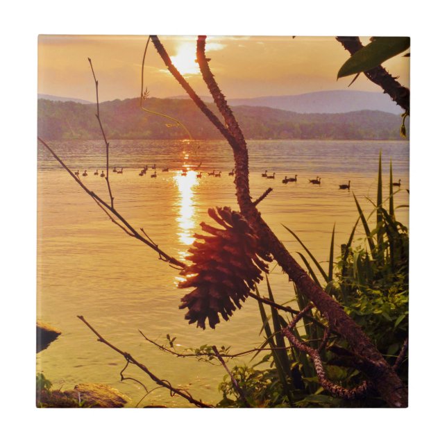 Pinecone Lake sunset Ceramic Tile (Front)