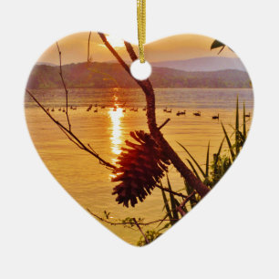 Pinecone Lake sunset Ceramic Tree Decoration