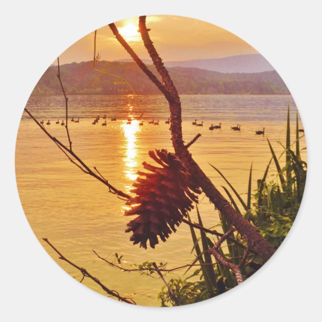 Pinecone Lake sunset Classic Round Sticker (Front)