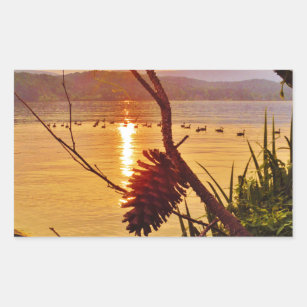 Pinecone Lake sunset Rectangular Sticker