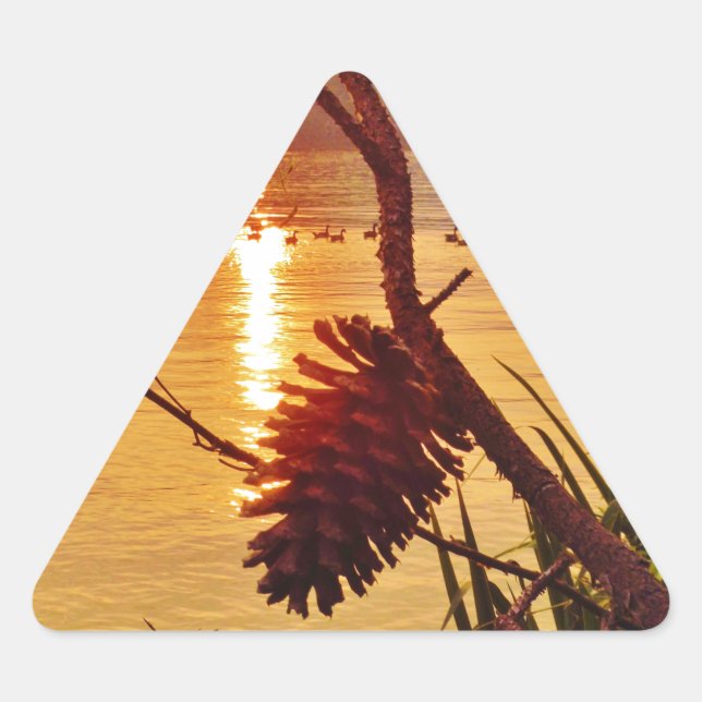 Pinecone Lake sunset Triangle Sticker (Front)