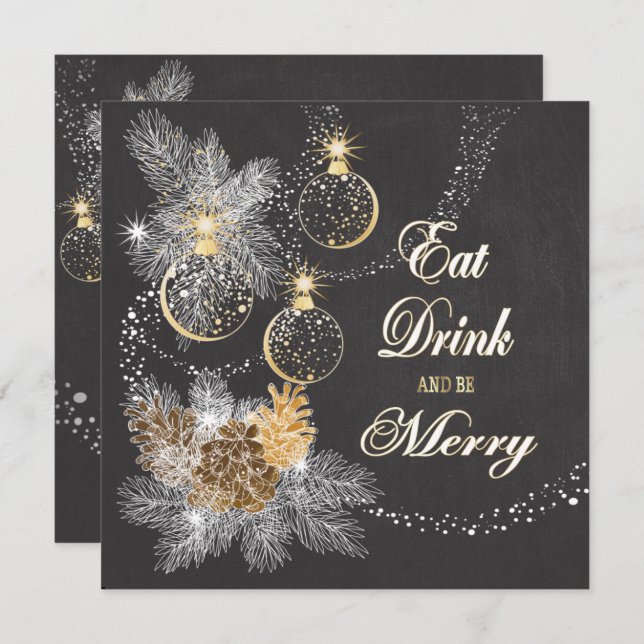 Pinecone Ornaments Chalkboard Christmas Invitation (Front/Back)
