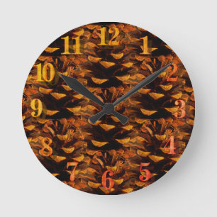 Pinecone pattern rustic fall nature round clock