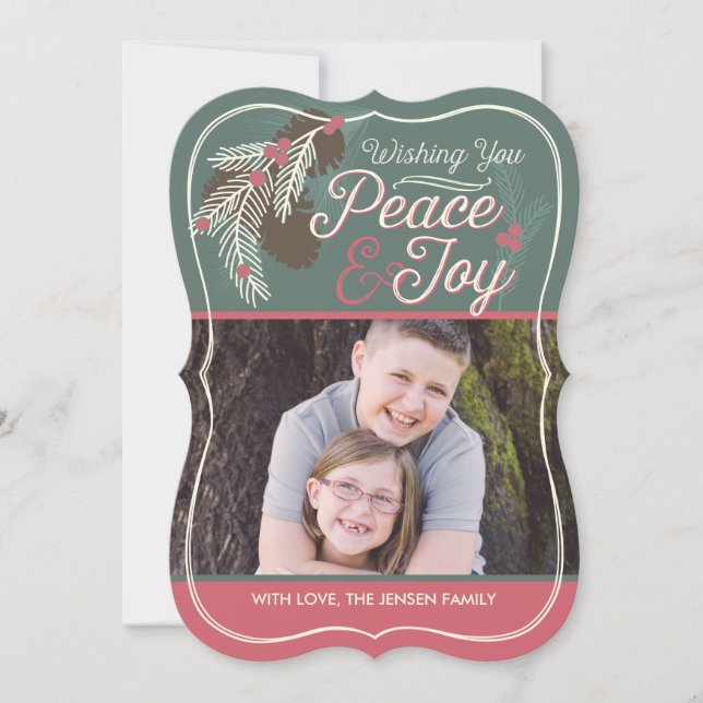 Pinecone Peace & Joy Christmas Photo Card (Front)