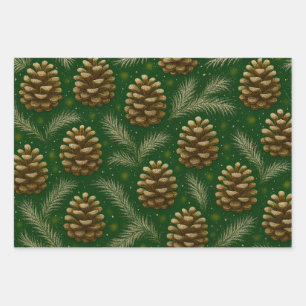 Pinecone & pine needle wrapping paper sheet