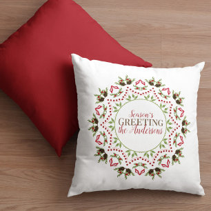 Pinecone Red Christmas Holly Elegant Mandala Cushion