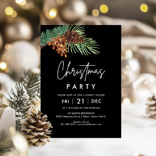 Pinecone Rustic Christmas Party Invitation