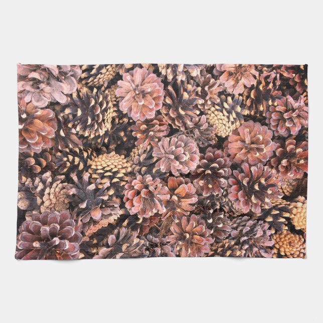 Pinecone rustic fall natural winter brown tea towel (Horizontal)