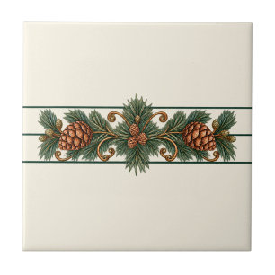 Pinecone Scroll Custom Background Frieze Ceramic Tile