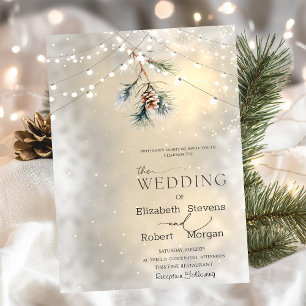Pinecone String Lights Winter Wedding  Invitation