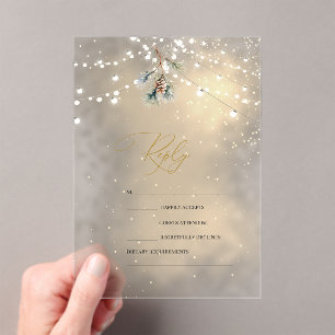 Pinecone String Lights Winter Wedding RSVP   Acrylic Invitations