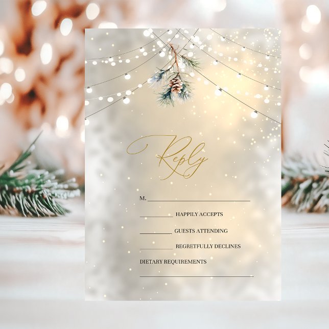 Pinecone String Lights Winter Wedding RSVP   Invitation (Creator Uploaded)