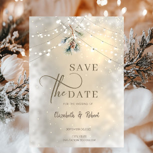 Pinecone String Lights Winter WeddingSave The Date Save The Date