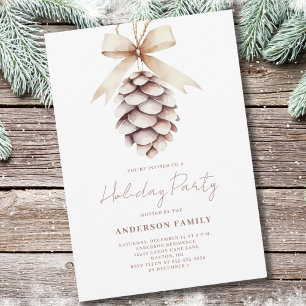 Pinecone Watercolor Christmas Holiday Party Invitation