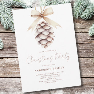 Pinecone Watercolor Christmas Holiday Party Invitation
