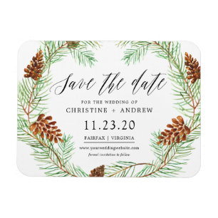 Pinecone Winter Rustic Save The Dates Magnet
