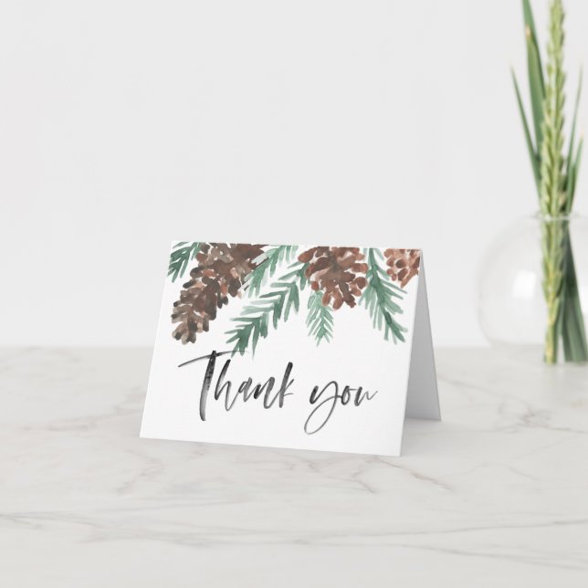 Pinecone Winter Thank You Brush Script | Folded Card (Front)