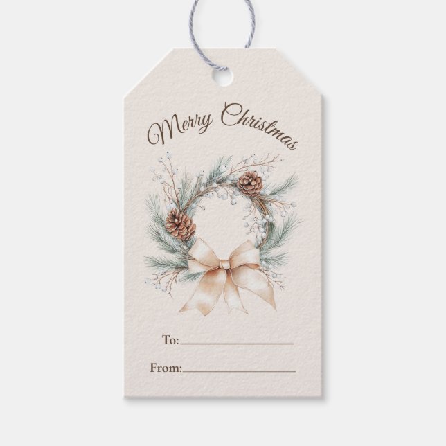 Pinecone Wreath Christmas Gift Tags (Front)