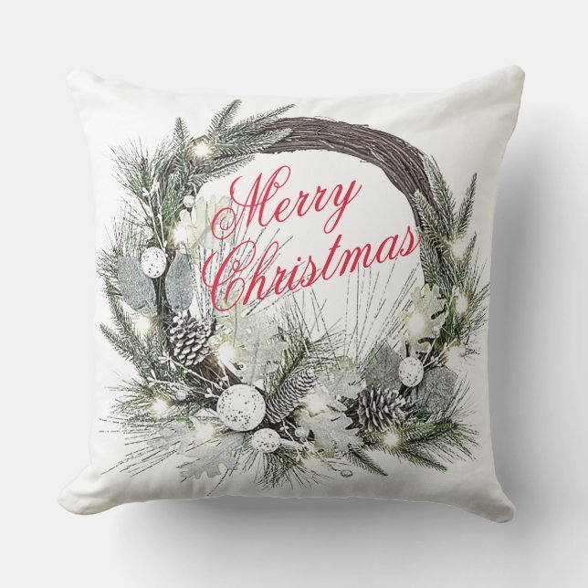 “Pinecone Wreath” Christmas  Throw Pillow (Front)