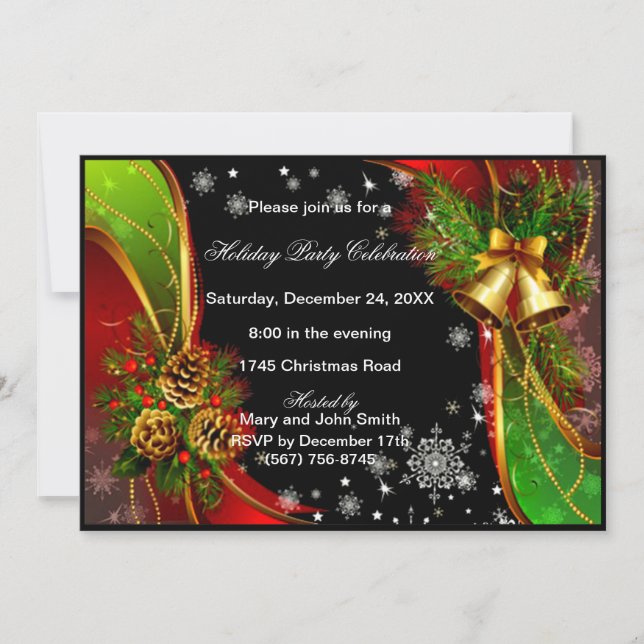 Pinecones And Bells Christmas Party Invitation (Front)