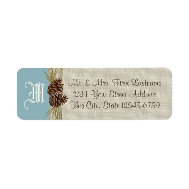 Pinecones and Burlap Blue Winter Return Address Label (Front)
