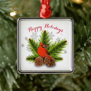 Pinecones and Cardinal Bird Christmas Ornament
