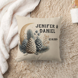 Pinecones and Crescent Moon Winter Love Cushion