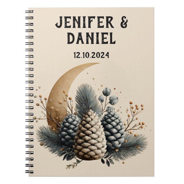 Pinecones and Crescent Moon Winter Love Notebook (Front)